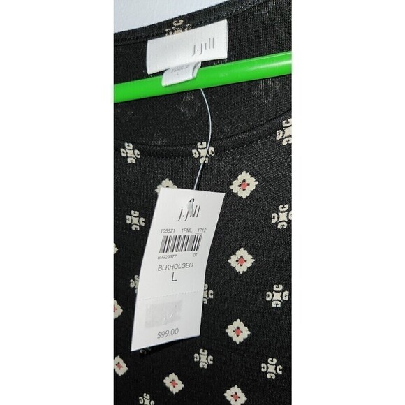 J. Jill Geometric Print Jersey Knit Shirt Dress Pockets Large Black Red - Picture 2 of 6